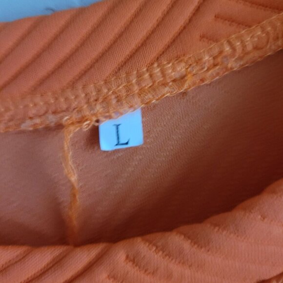 Orange Textured Short Sleeve Dress With Sequin Stripes Large - Picture 4 of 5